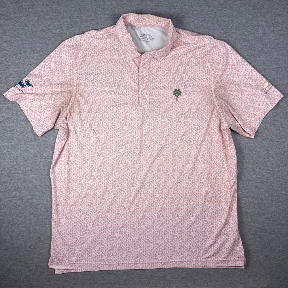 Vineyard Vines Palmero Polo Mens XL Pink Palm Tree Performance 1G012342 Golf Top